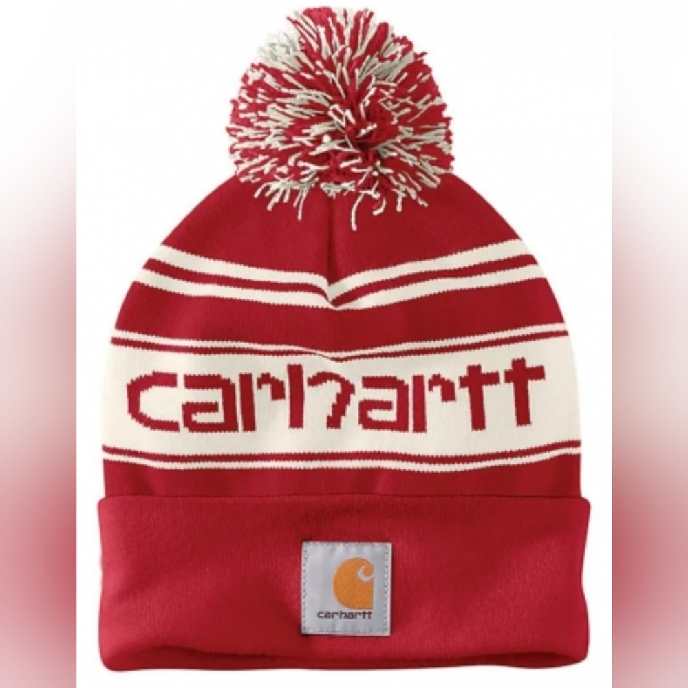 Carhartt® Ladies' Pom Pom Cuffed Logo Beanie OS Used Exc MSRP $29.99